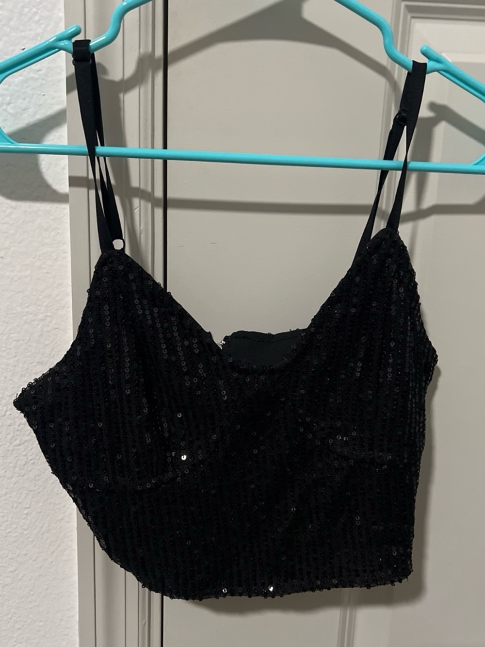 Black Sequin Cropped Cami Top - Women